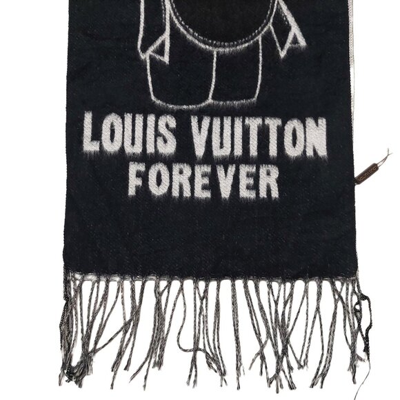 LOUIS VUITTON LV FOREVER Classic Vintage Reversible Grey & Black Scarf VWT - Picture 3 of 11